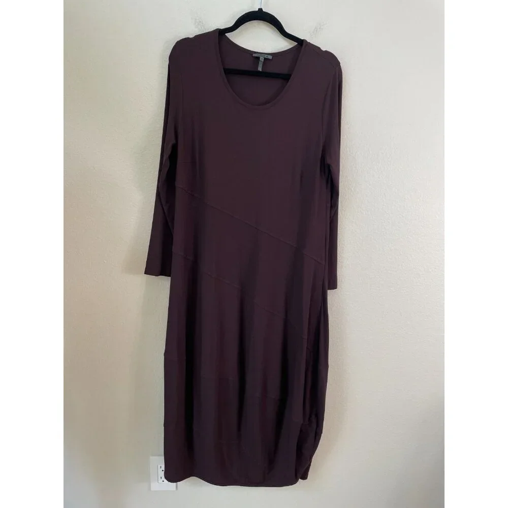 OSKA Dress Womens 3 Plum Long Sleeve Jersey Maxi Shift Lagenlook Travel - Picture 5 of 8